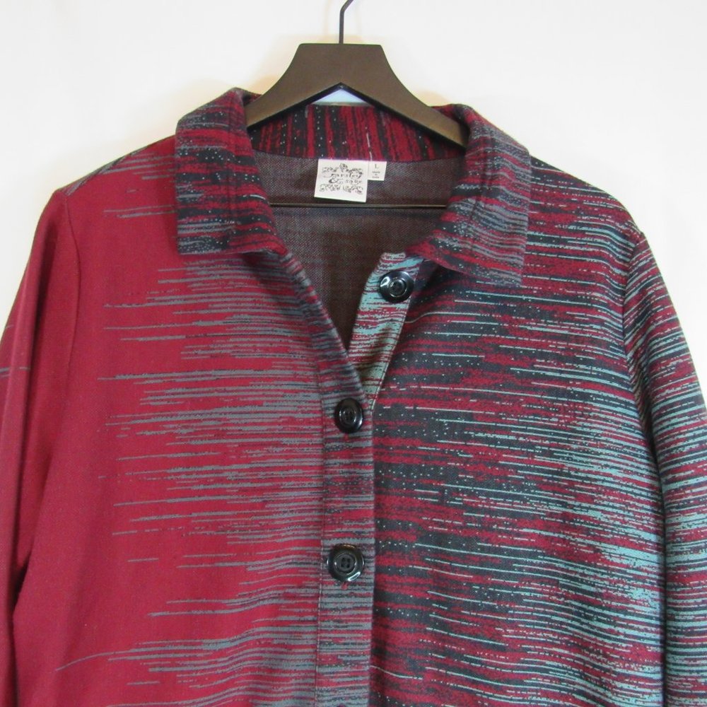 Parsley & Sage Red Gray Button Front Sweater Coat - image 5